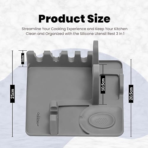 Miniatura 3 de Soporte para utensilios de silicona 3 en 1 con almohadilla de goteo para estufa, acomoda cucharas, cucharones, pinzas, tapas, resistente al calor,