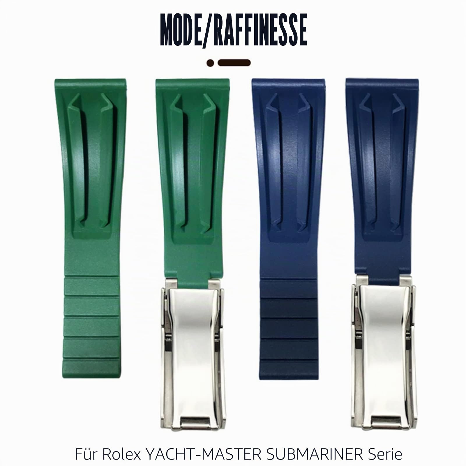 20 mm 21 mm Gummi-Uhrenarmband für Rolex Daytona Submariner GMT Yacht-Master Oysterflex Silikonarmband Faltschnalle Armbänder (Farbe: Schwarz ohne Schnalle, Größe: 20 mm)