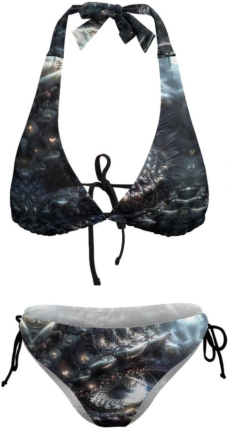 Monochrome Dragon Eye Novelty Women's 2 Piece String Bikini Set Swimsuits Bathing Suit Swimwear