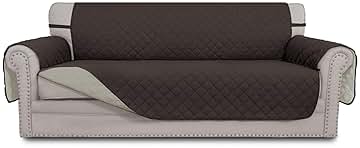 Easy-Going Reversible Couch Cover for 3 Cushion Couch Sofa Cover for Dogs Water Resistant Furniture Protector Cover with Foam Sticks Elastic Straps for Pet Cat (Sofa, Chocolate/Beige)