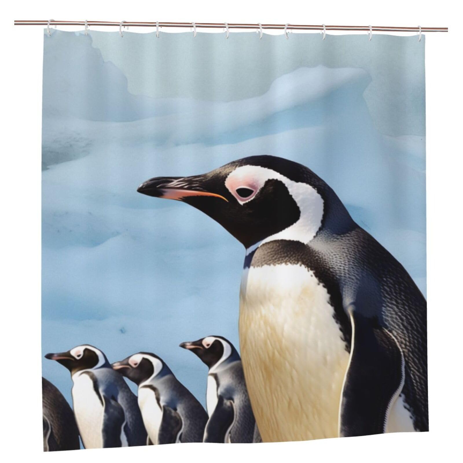 BWWHCCTI Penguin Print Printed Shower Curtain With 12 Plastic Hooks Opaque Quick Drying Waterproof Shower Curtains Sets For Bathroom 183x183 CM