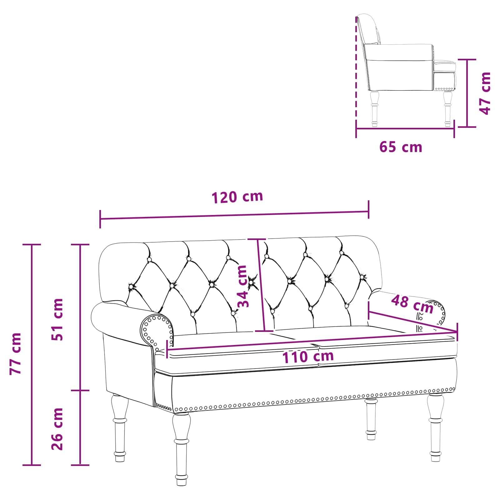 Cappuccino - Asiento de dos plazas con cierre de botón, piel sintética con marco de madera y patas de madera de caucho, 120 x 65 x 77 cm, 2 plazas para salón o dormitorio