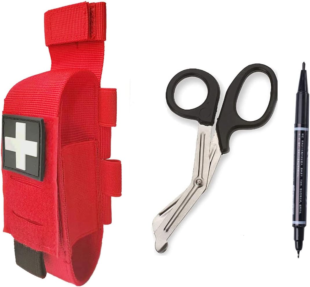 Tactical Tourniquet Pouch with Trauma Shear & Pen – Red Set Tactical Tourniquet Pouch with Trauma Shear & Pen – Red Set