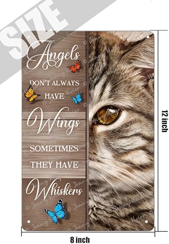 Miniatura 5 de Cartel de hojalata vintage con texto en inglés «Angels Don't Always Have Wings Sometimes They Have Whiskers», regalo para amantes de los gatos,