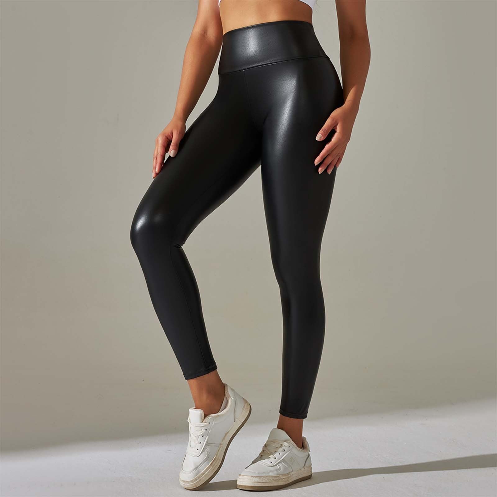 Leather Pants for Women Sexy Stretch High Waisted Pu Leggings Tight Fitting Yoga Workout Athletic Pleather Trousers Black XL