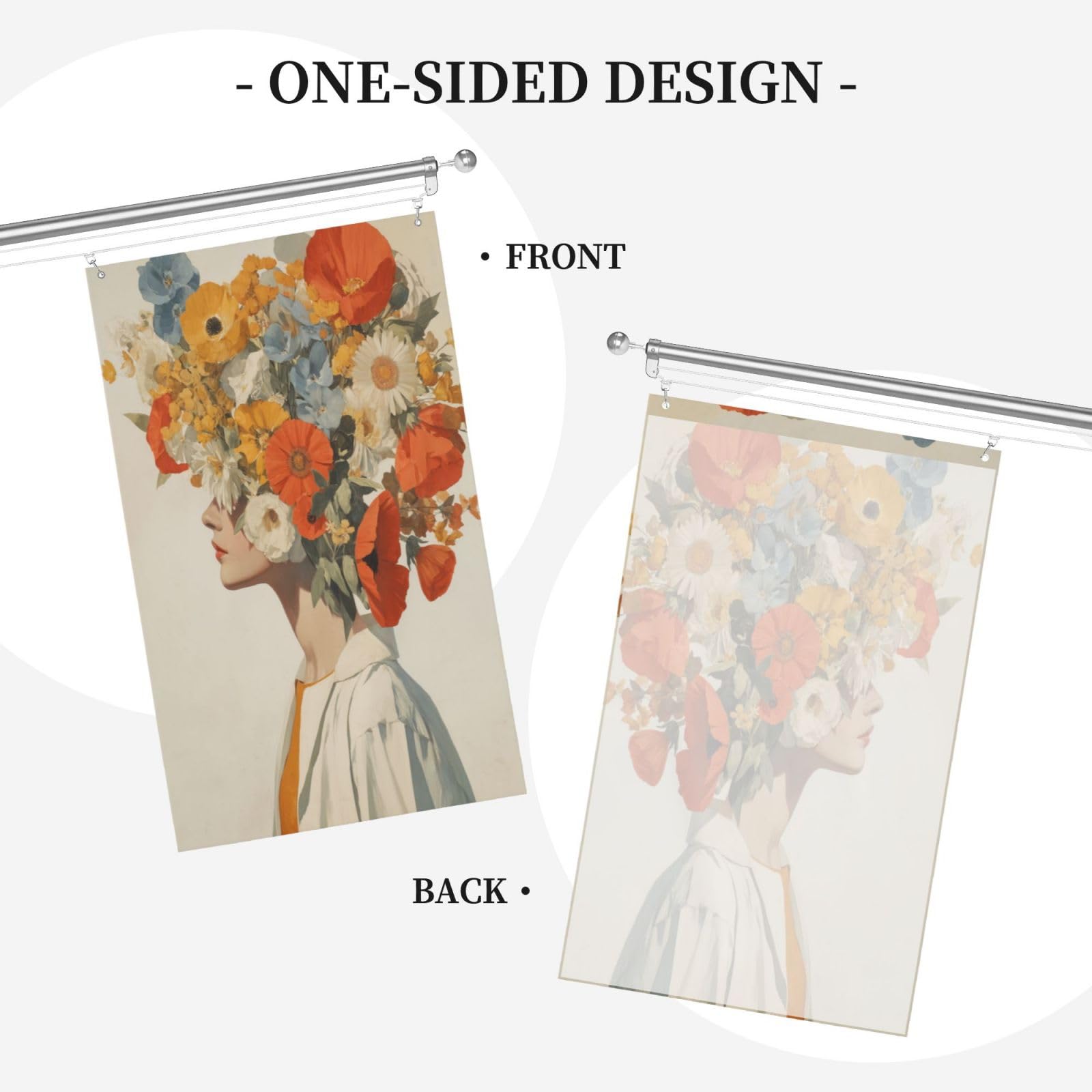 Vintage Woman Head Of Flowers Yard House Flags,3x5 Ft Season Greeting Banner With Grommets Indoor Outdoor Party Home Decorations