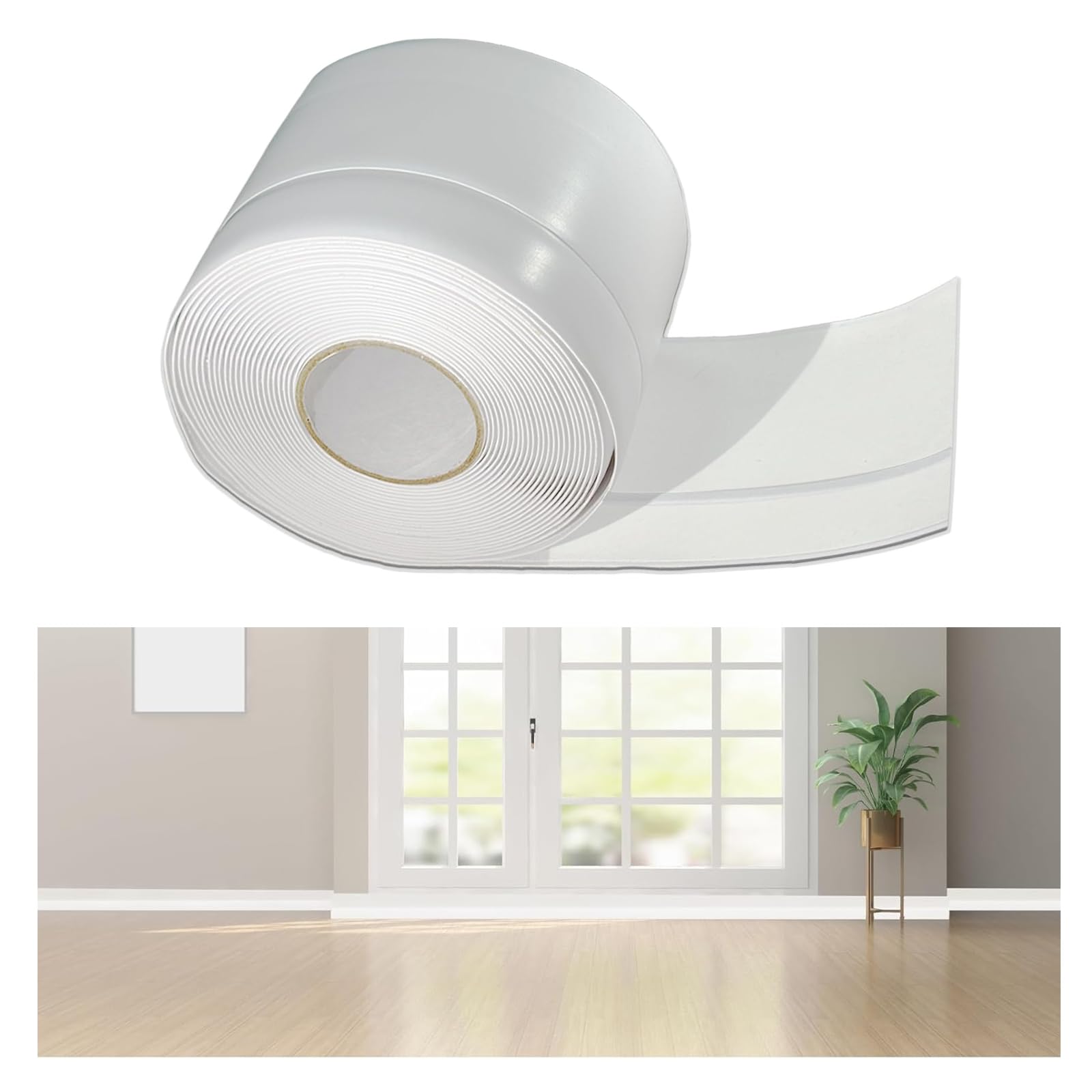 Rodapié blando autoadhesivo, 7 cm de zócalos de PVC blando, placas flexibles autoadhesivas impermeables, zócalo blando flexible adecuado para cocina y baño (blanco, 25 m)