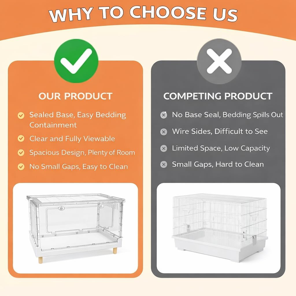 Extra Tall Foldable Clear Hamster Cage with Front Door, Deep Base Habitat for Thick Bedding & Burrowing, Easy Clean Wire Mesh Top Ventilation, Escape Proof Enclosure, 27.5x17x16 in