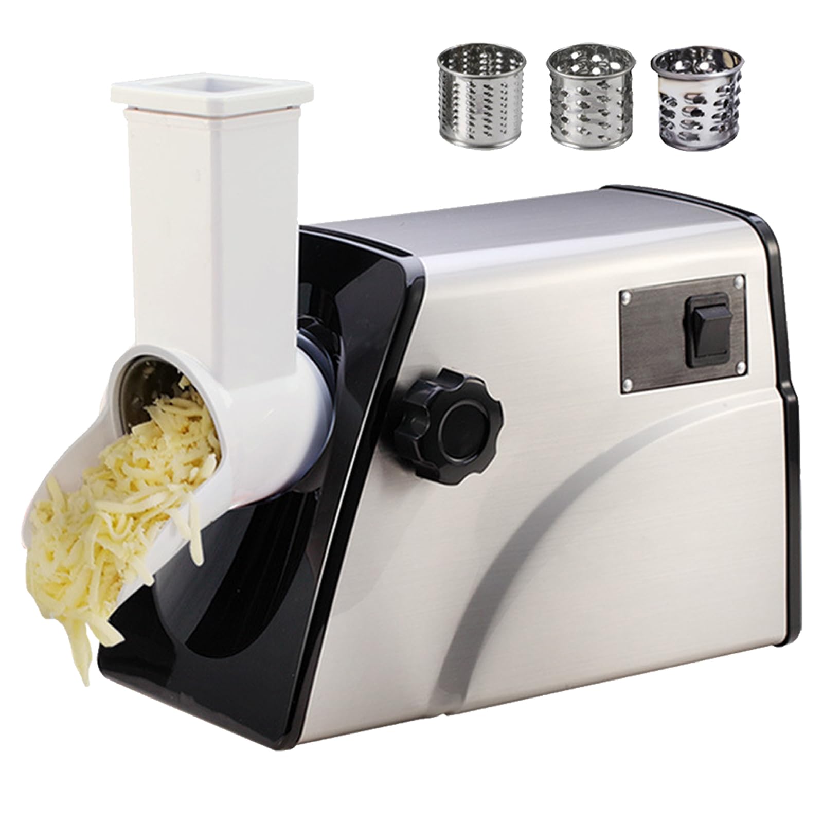 Grattugia elettrica per formaggio, 300 W, trituratore rotativo con 3 lame in acciaio inox, professionale per formaggio, patate, cipolle, aglio, cetrioli, carote, 30 kg/h