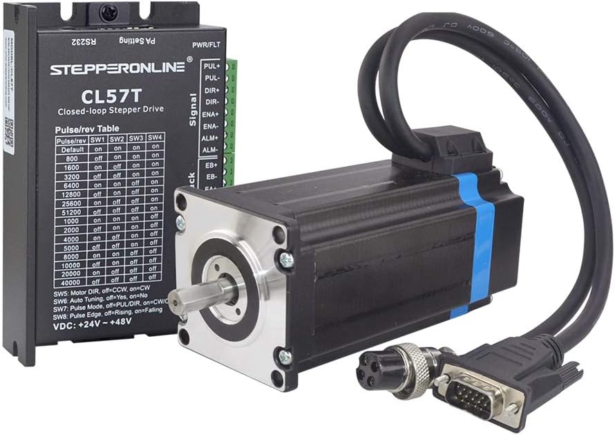 STEPPERONLINE 1 Axis Closed Loop Stepper CNC Kit 3 Nm(424.92 oz.in) Nema 23 Closed Loop Stepper Motor & Stepper Driver & 2 Extension Cable