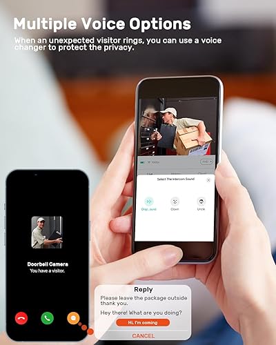 Miniatura 7 de Timbre de puerta inalámbrico, timbre de video 2K inalámbrico, timbre a batería con timbre, audio de 2 vías, mensaje de voz y cambiador de voz,
