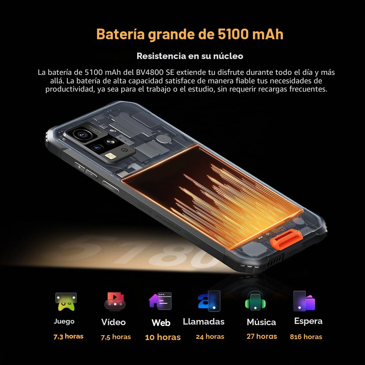 Blackview BV4800 SE (NFC) Téléphone Portable Incassable, 12Go+64Go/TF 1To Octa-Core, Android 15, 6.56" HD+, Smartphone Incassable, 5180mAh, 16MP+8MP, 4G Dual SIM, 3 Slot/GPS/Face ID/NFC Noir