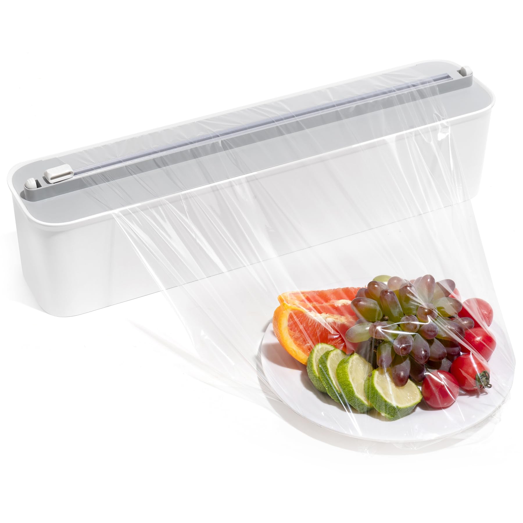 Quasziwa Aluminum Foil & Cling Film Dispenser and Cutter - Magnetic & No-Drill Wall Mount, Space-Saving Kitchen Organiser for Worktops & Cabinets, Plastic Wrap Dispenser - Fits 300 m Rolls, White