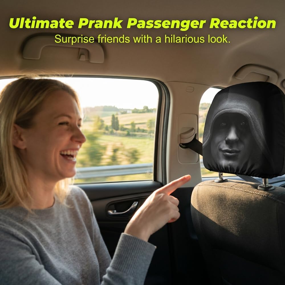 Car Headrest Cover, Funny Scary Face Printing Auto Seat Headrest Cover, Scary Eye Design for Halloween, Head Rest Cover for Car Vehicle Truck SUV Interior Decoration (Style B 2PCS)