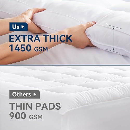 Miniatura 3 de BDEUS Cubrecolchón extra grueso tamaño individual XL, acolchado alternativo 7D, funda suave y transpirable, se estira hasta 18 pulgadas de