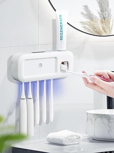 OVAS HOO Soporte para cepillos de dientes montado en la pared, kit de exprimidor automático de pasta de dientes, carga solar, 5 ranuras para OVAS HOO Soporte para cepillos de dientes montado en la pared, kit de exprimidor automático de pasta de dientes, carga solar, 5 ranuras para