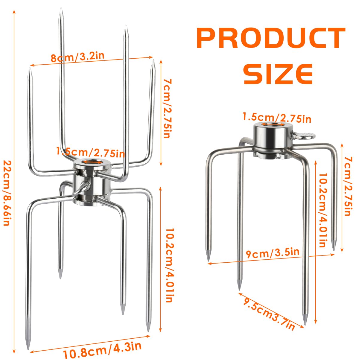 BUYGOO Tenedor asador de acero inoxidable con 4 puntas para pinchos para asador de barbacoa, tenedores de carne para pollo, barbacoa, para brochetas, accesorios para asador giratorio, brocheta para
