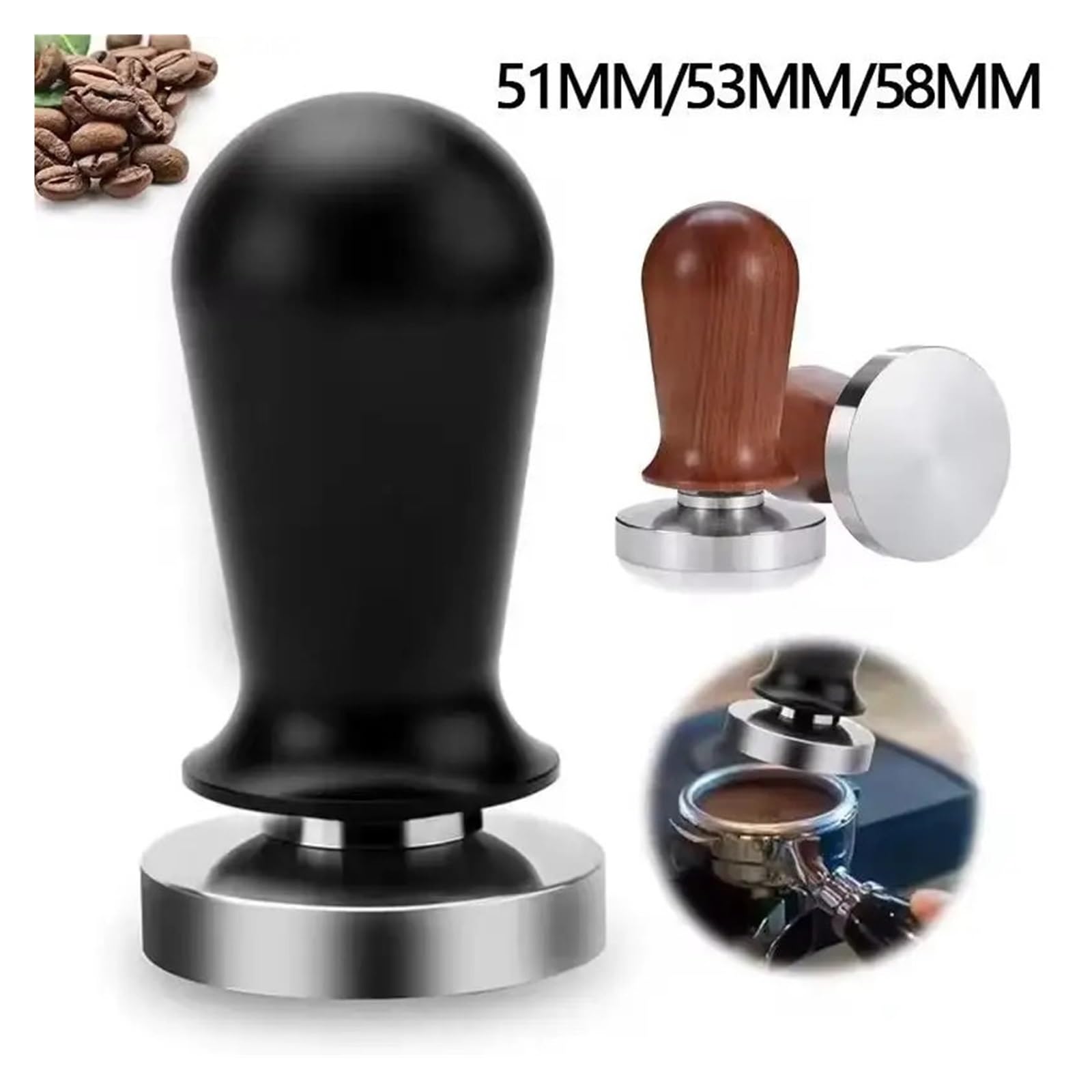 Tamper De Café 51/53/58mm Presión Constante Calibrado Resorte Cargado Acero Inoxidable Polvo for Expreso Prensa Barista Cafetería Herramienta(58mm 1pcs)