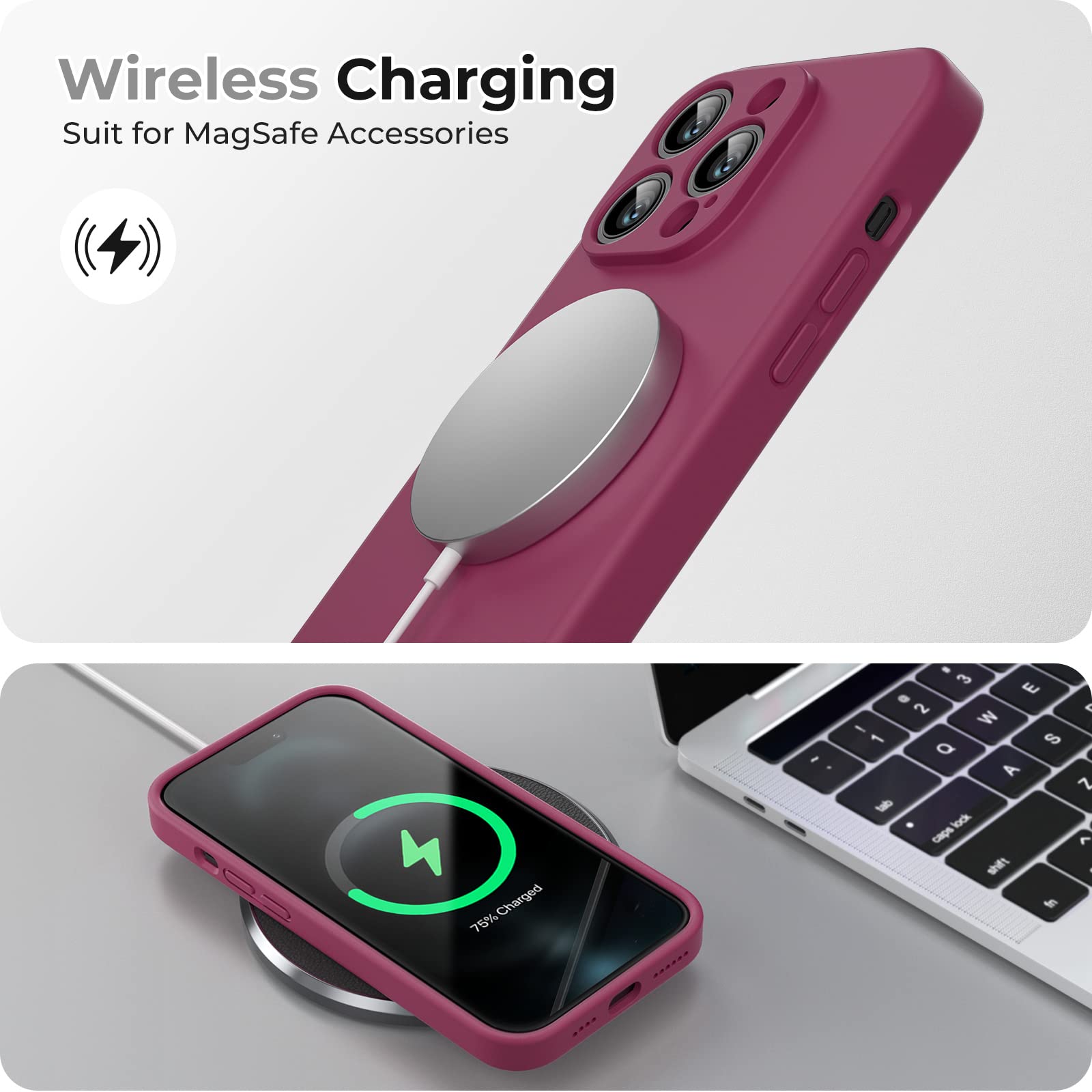 GOODVISH 3 in 1 Cover per iPhone 14 Pro Max Silicone per 6,7", con 2 Pezzi di Pellicola Protettiva, iPhone 14 Pro Max Custodia per Cellulare Antiurto Resistente 360° Protezione, Vino Rosso