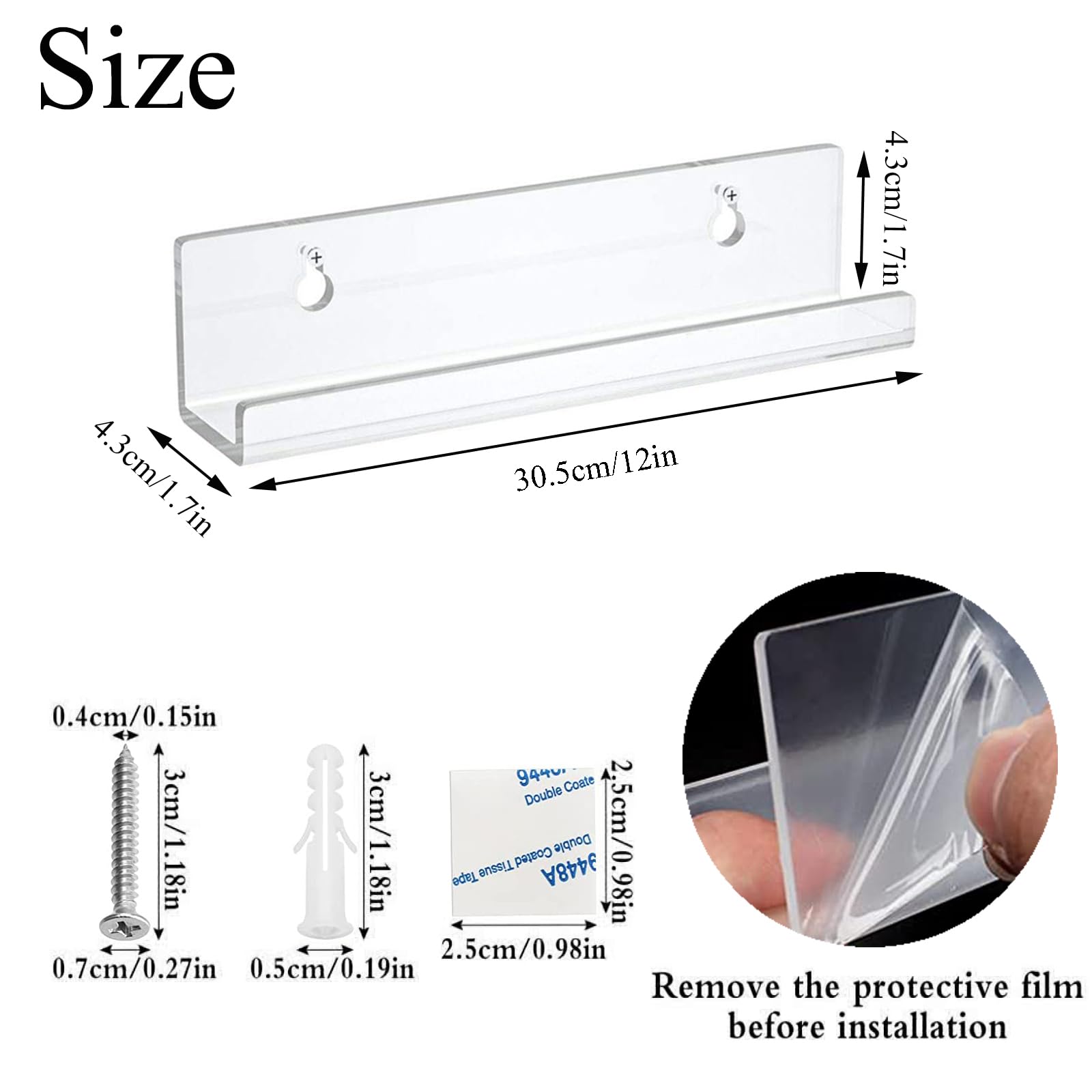 Scaffale per Ddischi Vinile 8 Pz Espositore da Parete per Dischi in Vinile Porta Dischi Vinile da Parete Mensole per Dischi in Vinile Acrilico Trasparente per Esporre Libri Dischi Foto 30,5*4,3*4,3cm