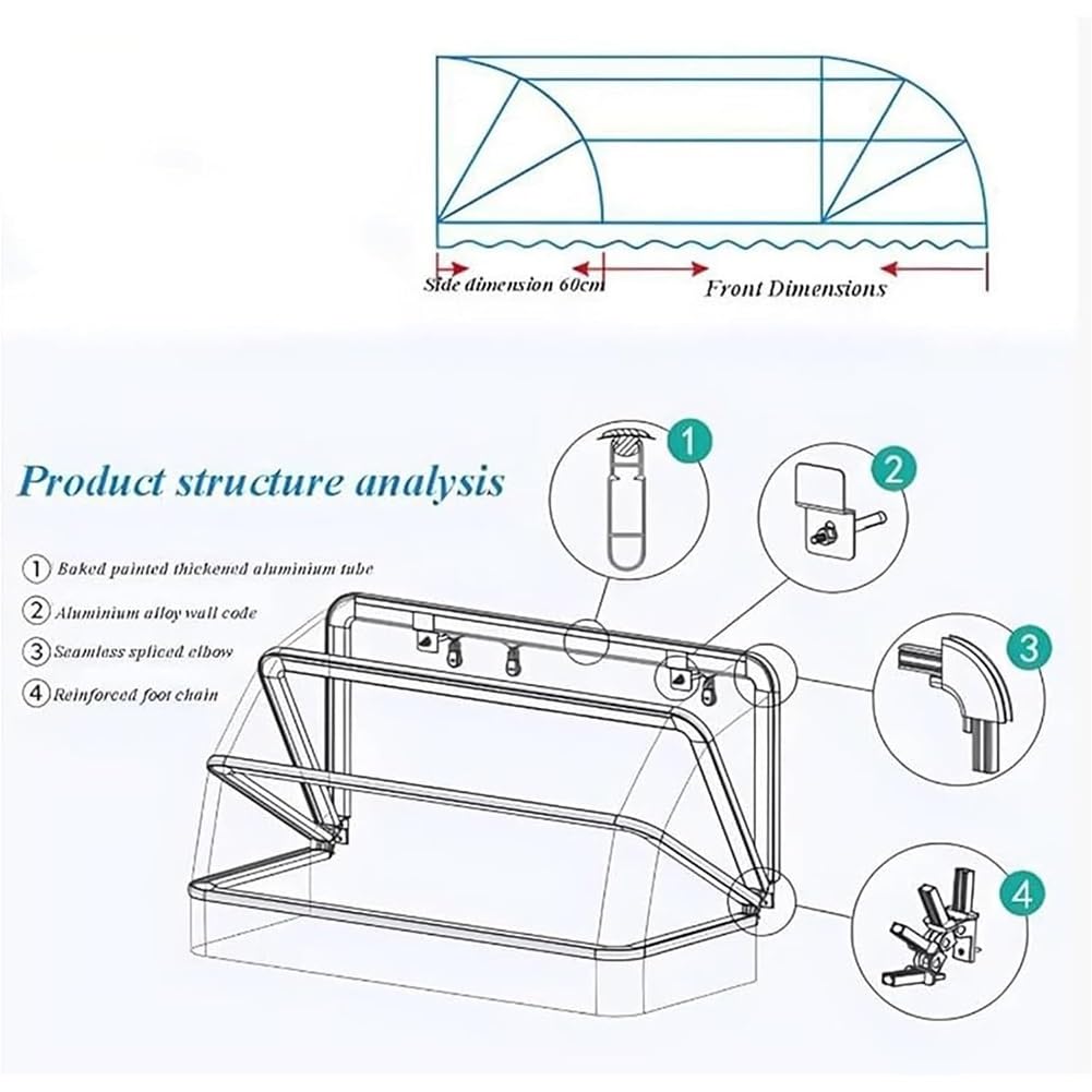 zktoermn Store Banne Rétractable Courbé, Auvent Imperméable Et Pliable Manuellement Pare-Soleil Télescopique Français Protection UV pour Portes Et Fenêtres(Jaune,130X45X45cm)