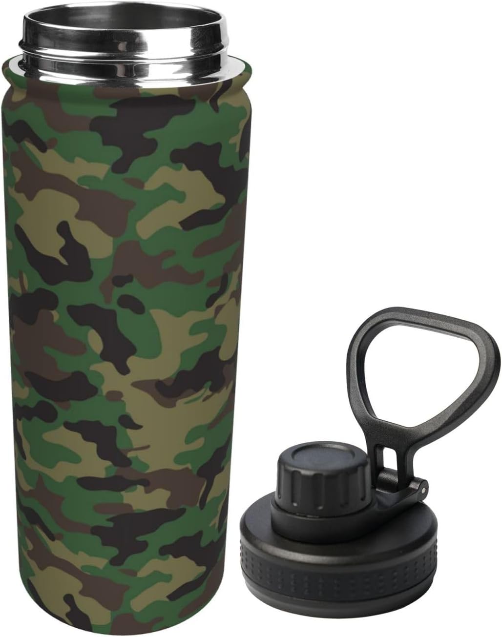 Personalized Camouflage Insulated Water Bottle with Handle 18oz Leak Proof Stainless Steel Metal Water Bottle with Spout Lid BPA Free Double Wall Vacuum Sports Water Flask for School Gym