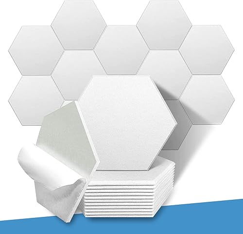 Paquete de 12 paneles acústicos hexagonales autoadhesivos con borde biselado, paneles de espuma a prueba de sonido, 12 x 10.5 x 0.45 pulgadas,