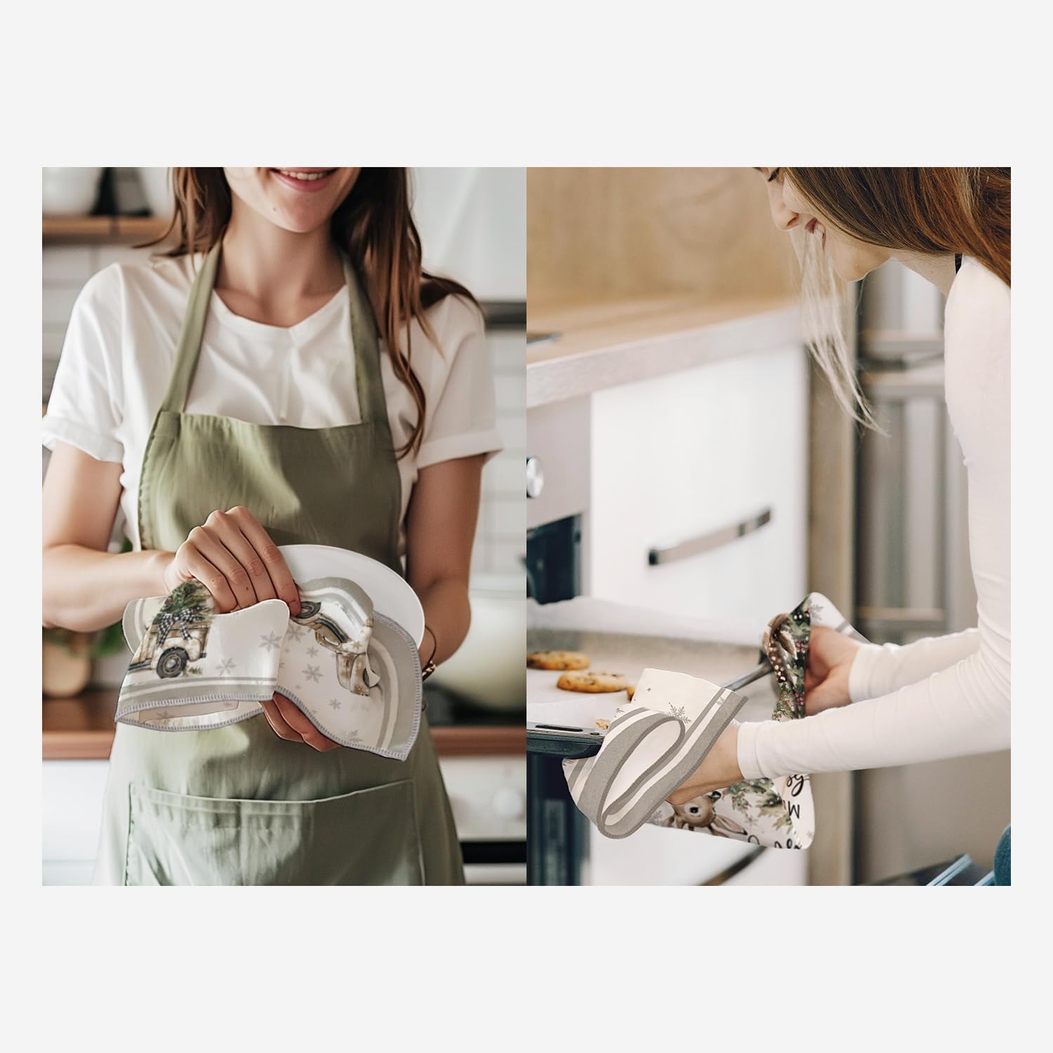 6 Pcs Christmas Kitchen Towels, Farmhouse Christmas Hand Towels, 26 x 17.7 Inches, Winter Holiday Absorbent Kitchen Dish Towel Fast Drying Kitchen Decor for Cooking (Gray) - Image 6