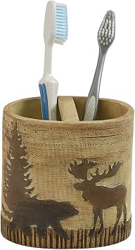 Park Designs Black Forest Toothbrush Holder, Resin | Resin | Silhouette Moose & Bear Design | Two Compartments | Lodge Bathroom Decor