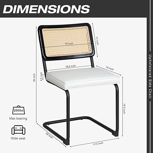 Miniatura 3 de Joyside Mid-Century - Silla de comedor moderna de ratán con respaldo de caña y base de metal, silla decorativa negra para patio, juego de 2, con