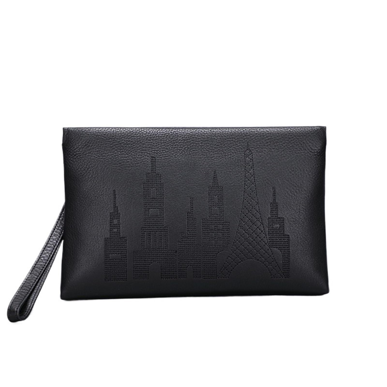 Pochette da uomo in pelle con ricami sofisticati for affari