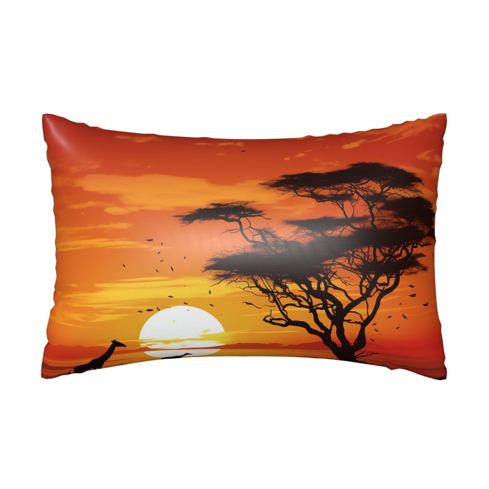 Satin Pillowcase for Hair and Skin, Funny African Sunset Pillow Case Queen Size 20x30 Inches, Cooling Silky Pillowcases with Zipper Ultra Smooth and Soft Pillow Cover for Sleeping