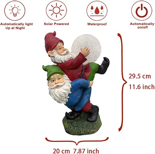 Miniatura 2 de 2 gnomos que juegan con bola, luz solar decorada, estatuas de decoración de jardín, figuras de jardín de resina (2 gnomos con una bola de vidrio)