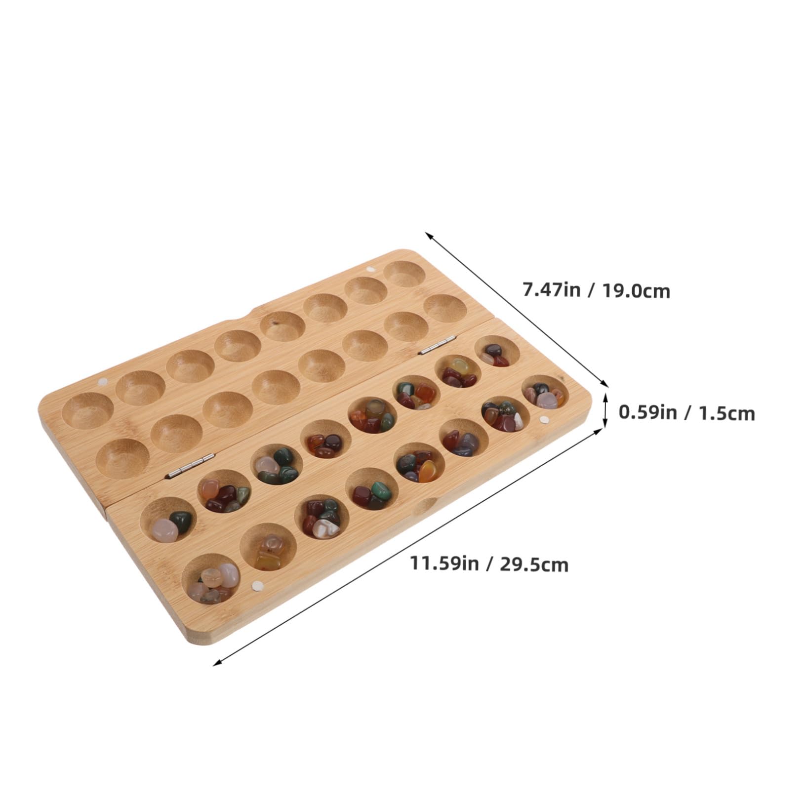 Juego de Mesa Mancala Cuentas y Guijarros para Niños | Bambú y Piedra, 1 Set Portátil, para Aula E Interior, Artesanía Cuidada y Desarrollo del Pensamiento Espacial
