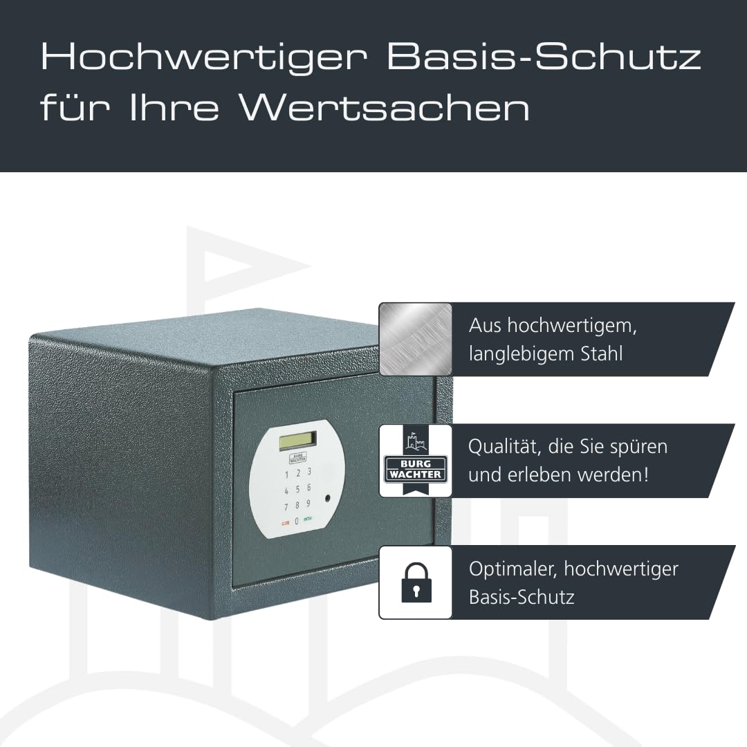 BURG-WÄCHTER Möbeltresor mit elektronischem Zahlenschloss, Inkl. Fachboden, Zur Wand- und Bodenbefestigung, 20,6 l, 12,8 kg, Pure-Safe PS 120 E, anthrazit