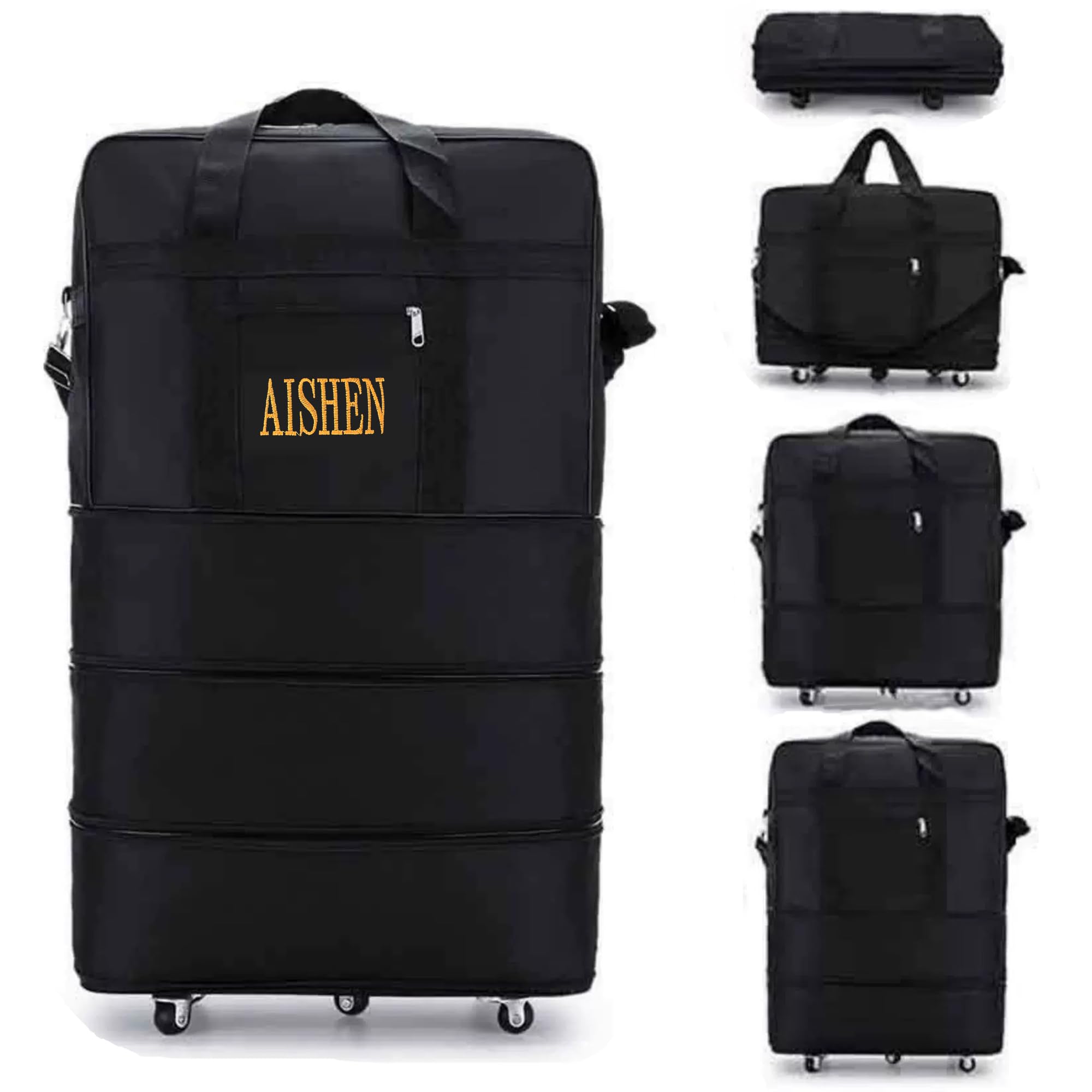 Bolsa de Viaje con Ruedas Expandible, Bolsa de Equipaje Plegable de Lona para Viajes Mudanzas, Capcidad hasta 90L(28PULGADA)