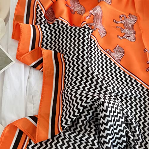 Livrerpi Emulation Silk Scarf Medium Satin Hair Scarf Head Scarf For Women Wrappings Gift 27.5" Horse Orange H006 #TOP2