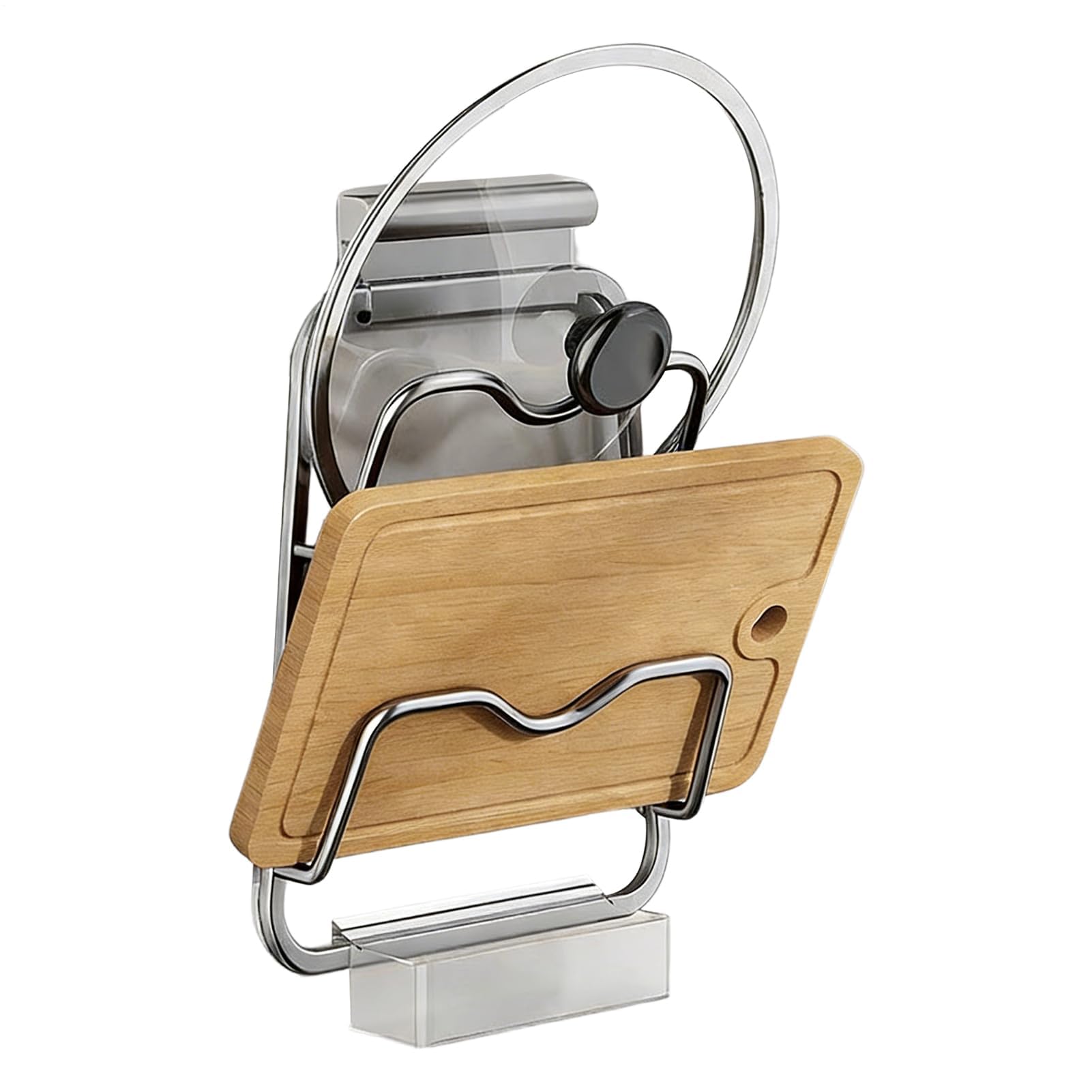 Muiltvoe Pot Lid Rack | with Drip Tray Wall-mounted Stainless Steel Organization - Pot Cover Holder Rack | for Kitchen Cookware Utensil Spatula Stove Counter Countertop Tabletop Home Cooking
