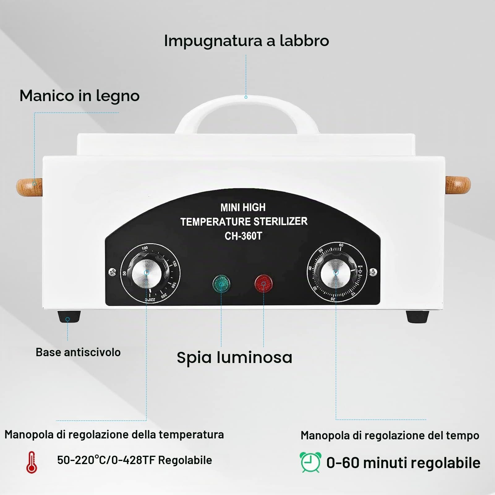 Sterilizzatore ad Aria Calda 300W, disinfezione, 220 ℃, sterilizzatore a Calore Secco, sterilizzatore ad Alta Temperatura con Timer per Cosmetici, studi dei Piedi, Parrucchiere (Bianco)