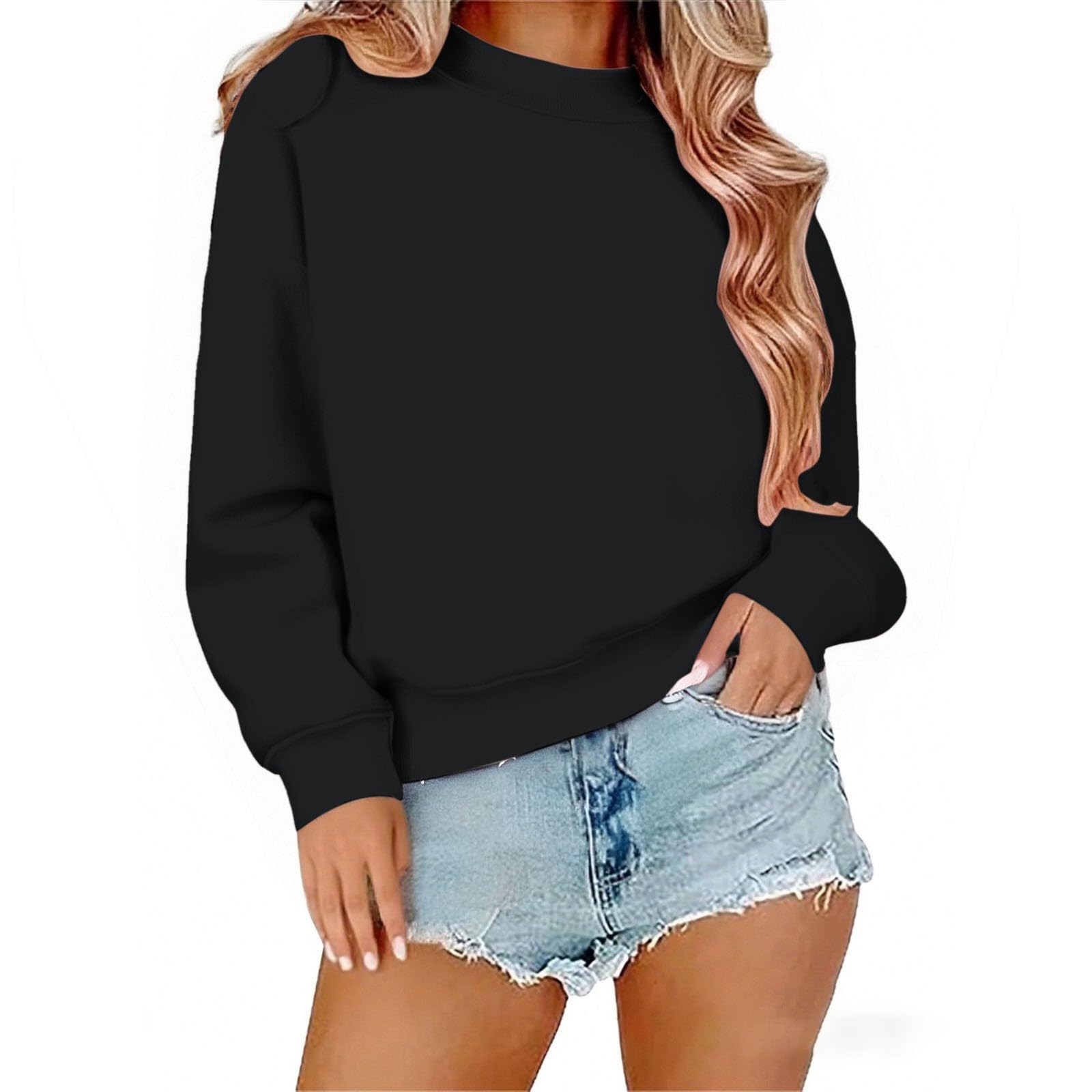 Pack de 2 Sudaderas para Mujer Manga Larga Cuello Redondo Suéter Básico Primavera Invierno
