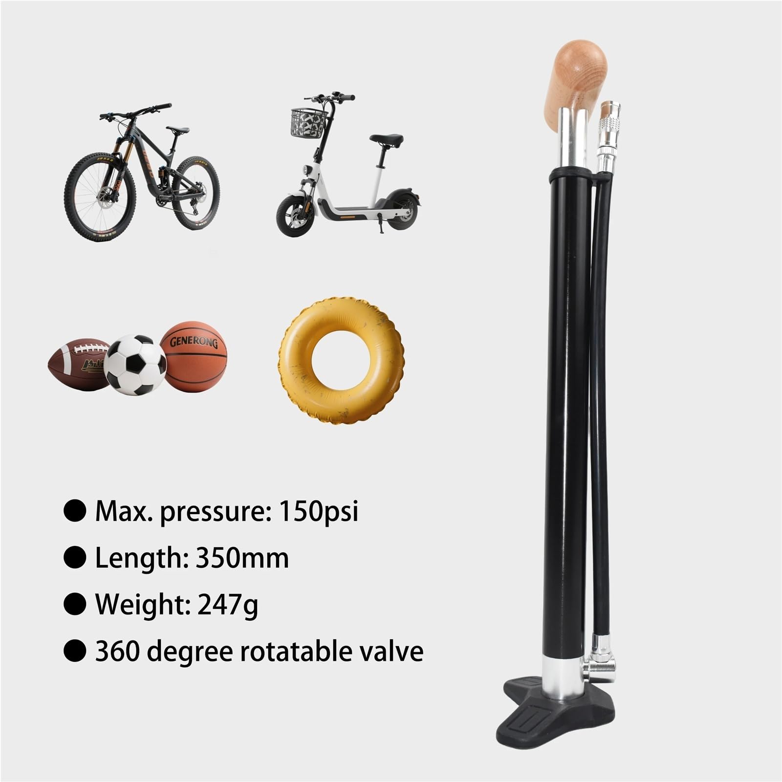 Mini-Fahrradreifenpumpe aus Aluminiumlegierung for Presta- und Schrader-Ventile, tragbar, schnelles Aufpumpen von Reifen for Mountainbikes Rennräder Für Basketball, Fußball und Volleyball