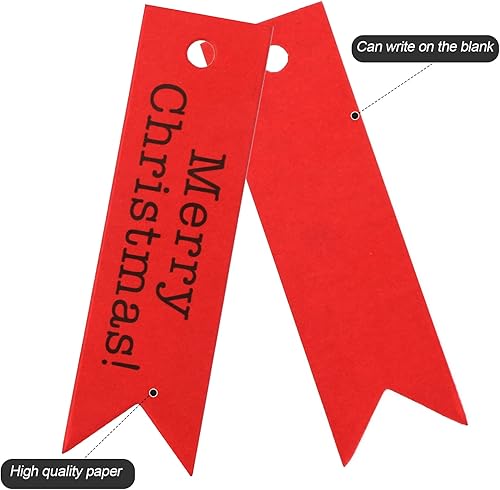 Miniatura 3 de jijAcraft Etiquetas de Feliz Navidad, 100 etiquetas de regalo con cuerda, etiquetas de papel kraft rojas impresas con etiqueta de Feliz Navidad,