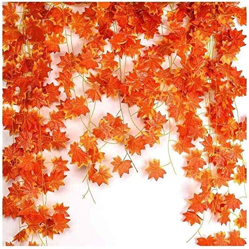 Artificial Leaves Garland Maple Leaf Vine Artificial Tree Branch Window Wall Hanging (Orange, 4 Pieces)