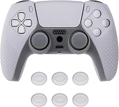 eXtremeRate PlayVital Zubehör für ps5 Controller Hülle,Case Anti-Rutsch Schutzhülle Griffe Skin aus weichem Gummi,6 Stück Aufsätze für PS5 Controller(3D Noppen Edition,Transparent Weiß)