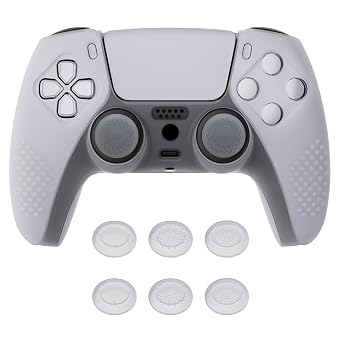 eXtremeRate PlayVital Clear White 3D Studded Edition Anti-Slip Silicone Cover Skin for ps5 Controller, Soft Rubber Case for ps5 Wireless Controller with 6 Clear White Thumb Grip Caps