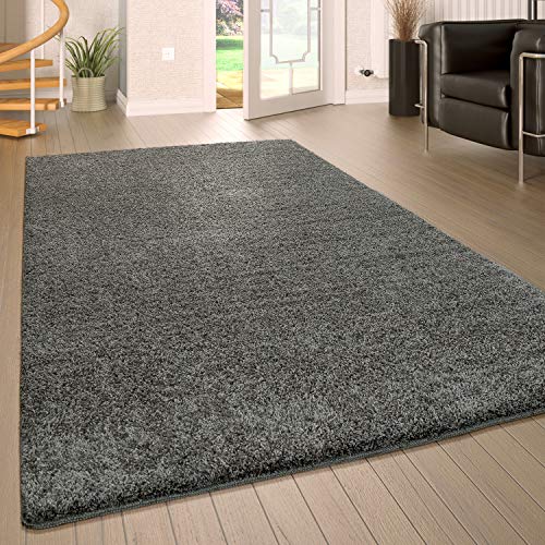 Alfombra De Salón Pelo Largo Lavable Shaggy Antideslizante Monocolor Gris, tamaño:140x200 cm
