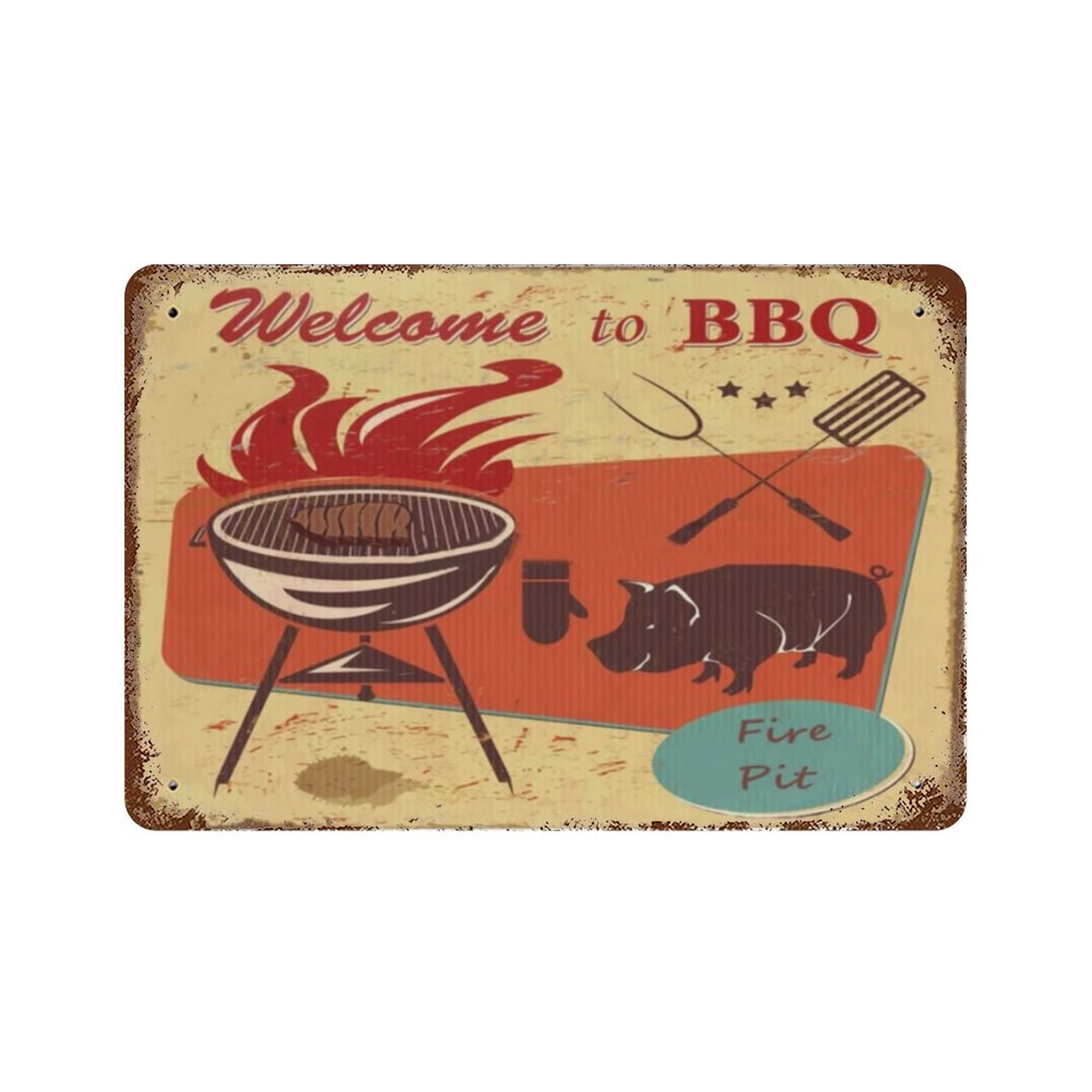 AOOEDM Welcome To Bbq Metal Sign for Home Coffee Garage Wall Decor Vintage Poster Bar Signs for Home Bar Retro Metal Tin Sign