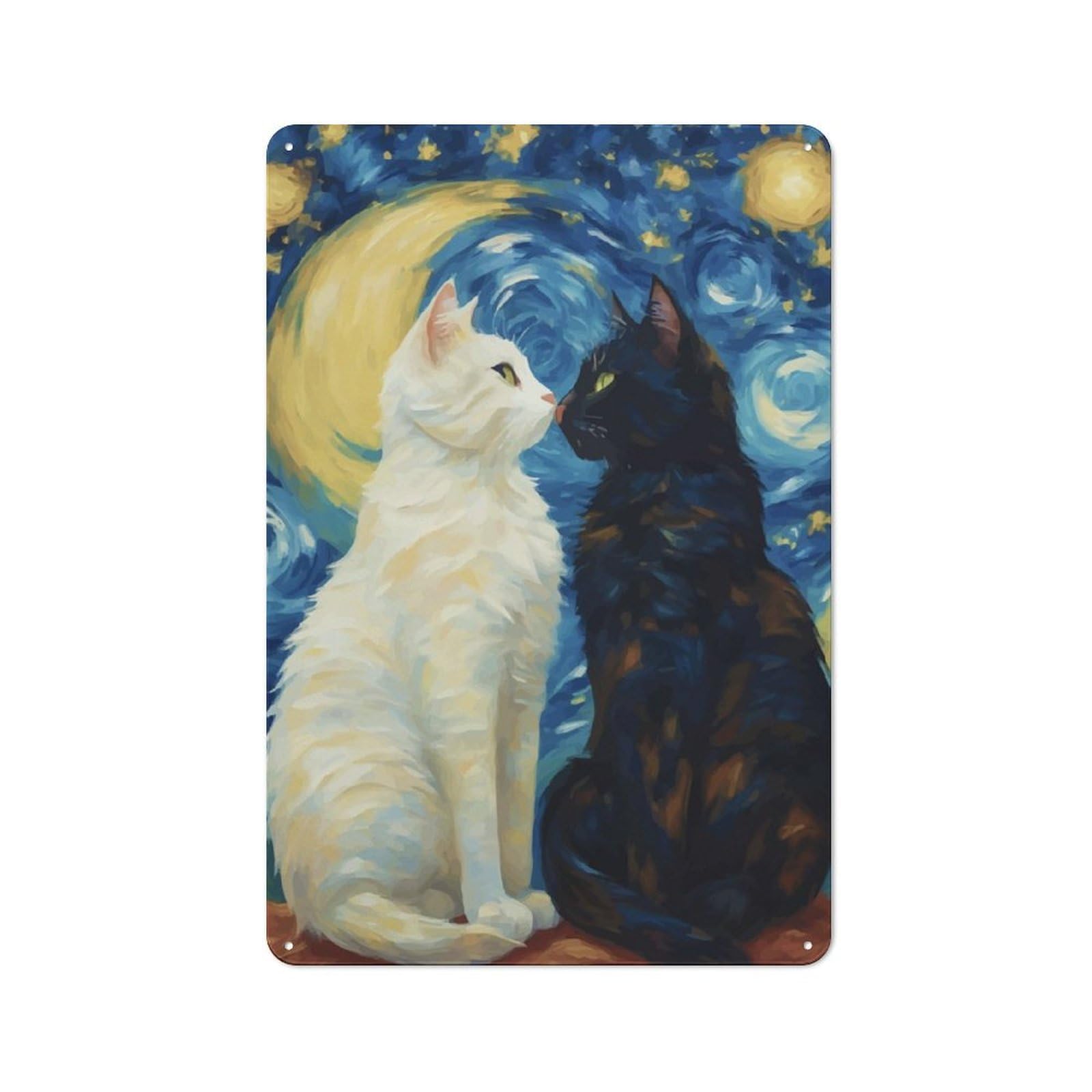 Junmoney Cats In Love Retro Metal Wall Decor 30X20cm, Metal Wall Art Sign For Living Room, Hallway, Kitchen Or Cafe