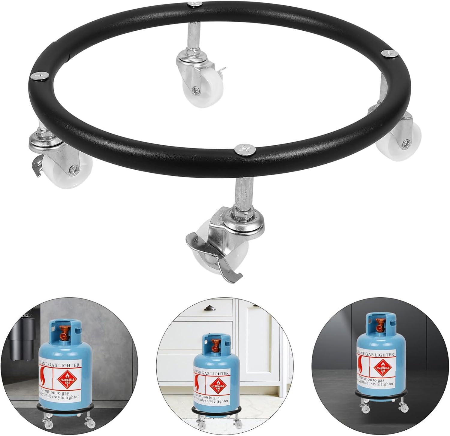 Luxshiny Movable Propane Cylinder Tray Heavy-Duty Casters Kitchen Gas Tank Stand Stable Support for Propane Tanks and Storage