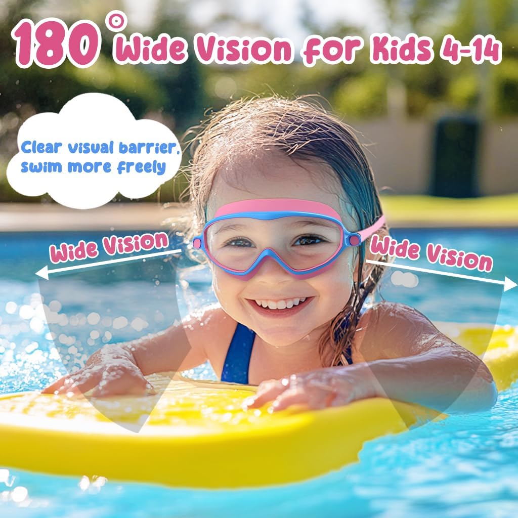 COOLOO Kids Swimming Goggles for Age 4-14, 3 Pack Kids Goggles Boys Girls | Anti Fog, No Hair Snags, 180° Wide View, Leak-Proof, Lightweight, Adjustable Head Strap